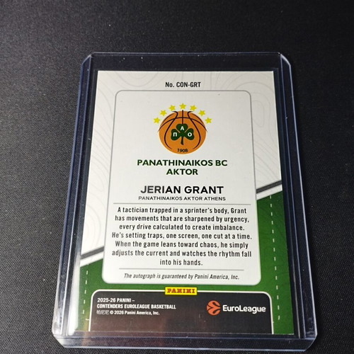 Panini Euroleague Contenders 2025/26 Jerian Grant Auto 11/99 Like New