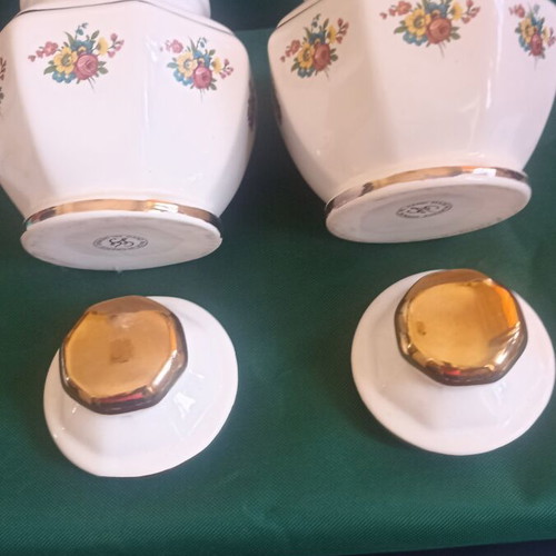 Vintage Handmade Porcelain Coffee and Sugar Canisters GG Set of 2