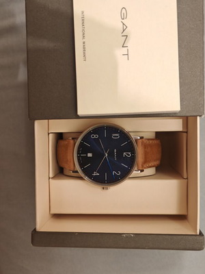 GANT Detroit men's watch, blue dial, brown leather strap