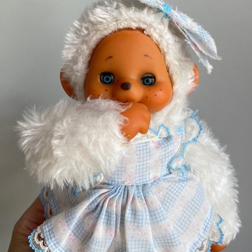 El Greco vintage white monkey plush toy in dress