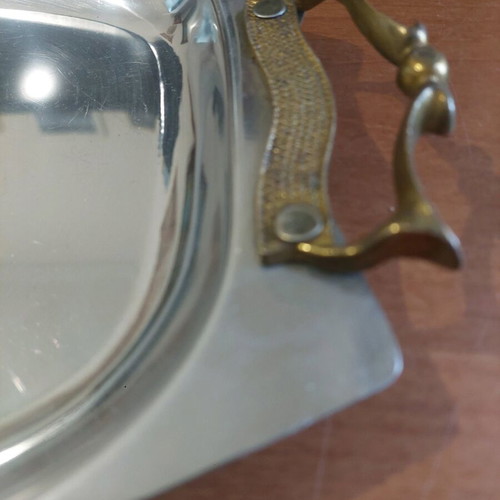 Vintage stainless steel serving tray used, year 1950