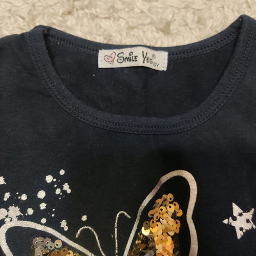 Long blouse with butterfly sequin design like new, blue, size 122 cm