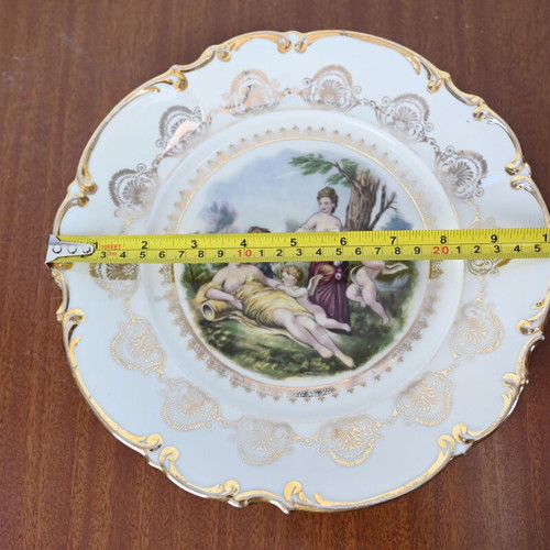 Porcelain plate Bavaria Germany used, neoclassical design with gold