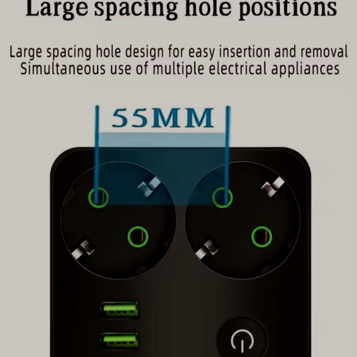 Power Strip 2x Schuko Sockets with USB-A & USB-C 2500W