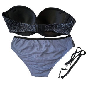 Αφόρετο Jadea σετ μαύρο-ραφ strapless 70Β με σλιπ Medium