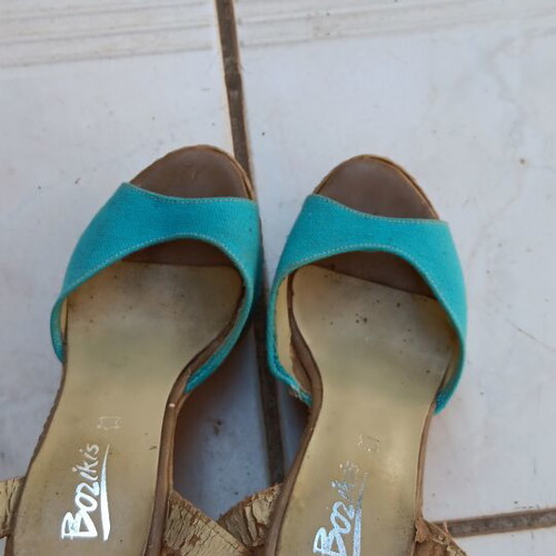 Bozikis platform sandals size 37-38, beige and blue