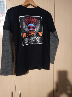 Long-sleeve cotton t-shirt used with print, black, size 176 cm