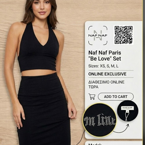 Naf Naf Top and Skirt Set like new, black, s-m