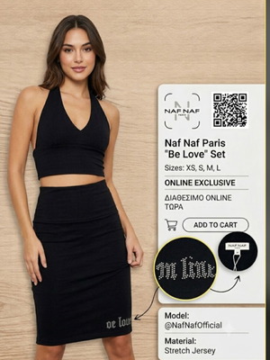 Naf Naf Top and Skirt Set like new, black, s-m