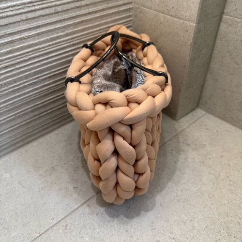 Handmade beige handbag new with metal handles