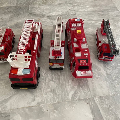 Fire trucks used, set of five with sounds and siren