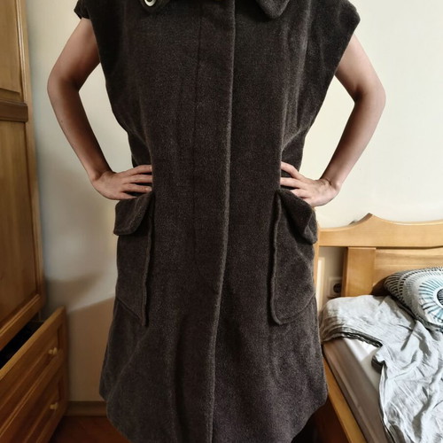 Sleeveless wool coat C&A used, brown, mohair blend