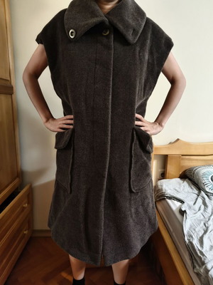 Sleeveless wool coat C&A used, brown, mohair blend