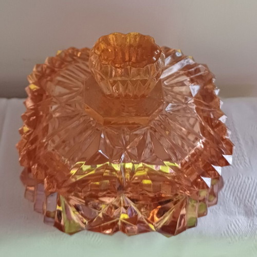 Glass vintage bonbonniere 1960s in terracotta color like new