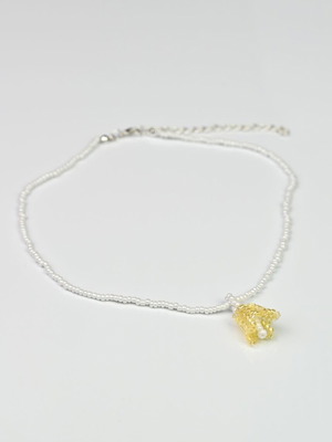 Spring Necklace custom made with white beads and yellow flower