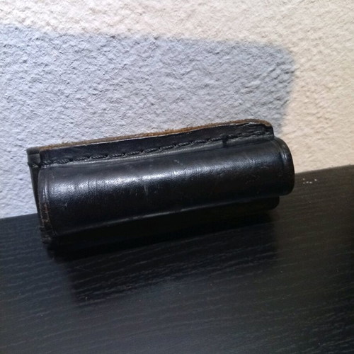 Mini Maglite flashlight belt holster used, leather