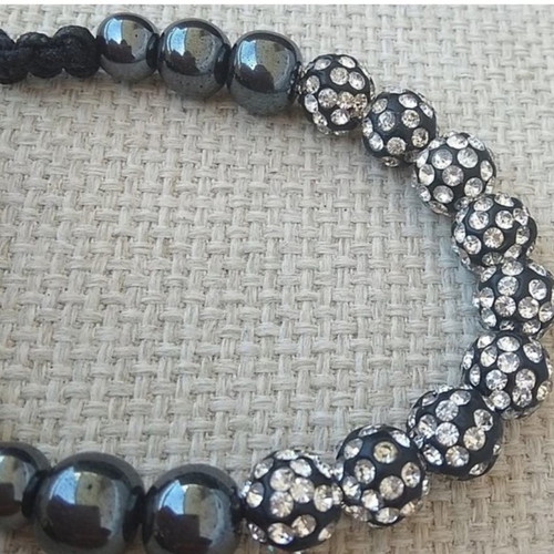Bracelet with rhinestones and hematite new, handmade shamballa