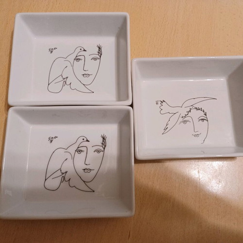 Set of three French porcelain bowls with Pablo Picasso designs