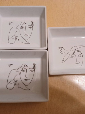Set of three French porcelain bowls with Pablo Picasso designs