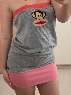 Paul Frank strapless dress small, like new, gray and pink
