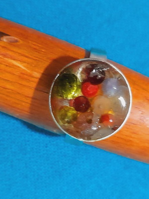 Handmade silver ring 925 with resin and semi-precious stones new