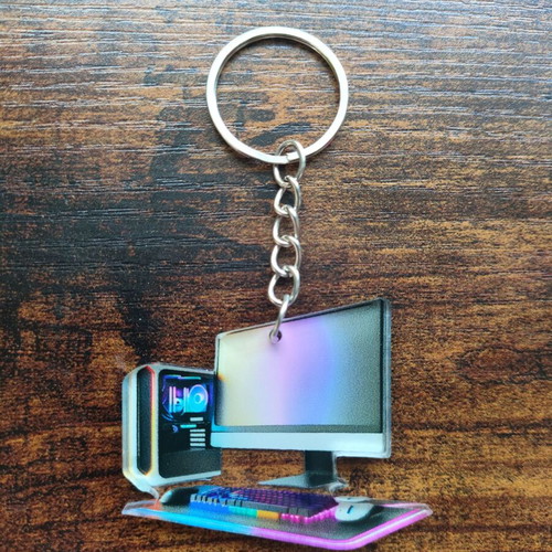2D keychain with gaming computer design new, multicolored