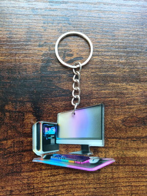 2D keychain with gaming computer design new, multicolored