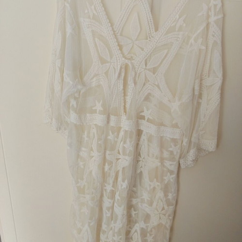 Maxi transparent beach dress white with star pattern, new, one size