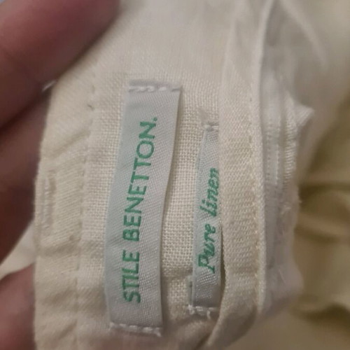 Benetton pants 100% linen with belt like new, white