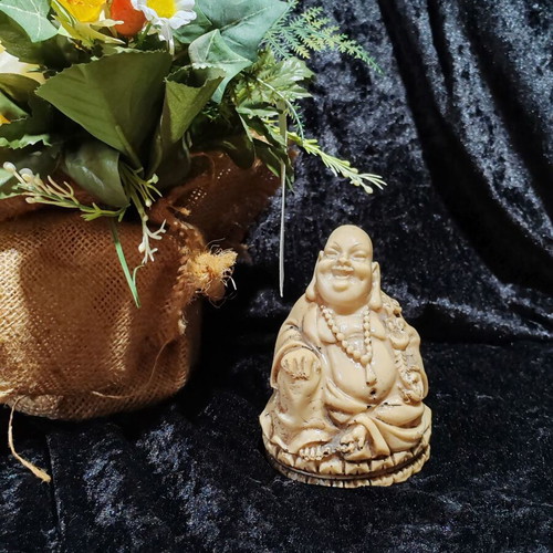 Vintage Laughing Buddha Hotei statue, Shoushan stone