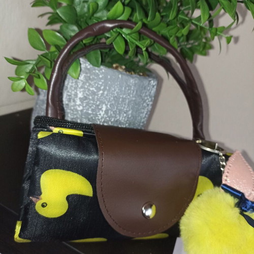 Origami Foldable Waterproof Handbag with Duck Print and Keychain like New