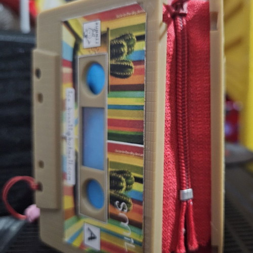 Handmade cassette wallet with fuchsia strap