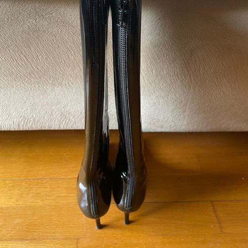 Haralas Patent Leather Black High Boots Size 36.5 Like New