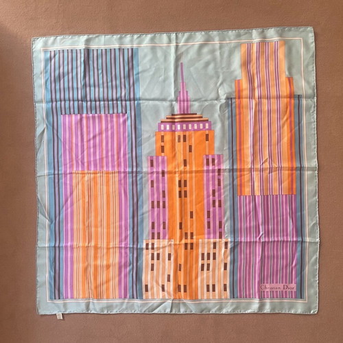 Christian Dior scarf used, vintage silk, purple and turquoise