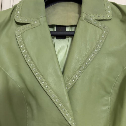 Leather jacket, women's, green