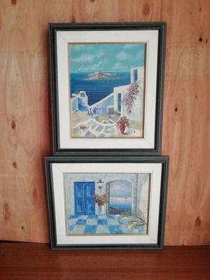 Composition of two oil paintings with Cyclades themes like new