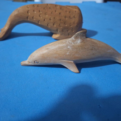 Wooden fish handmade used, set of 2