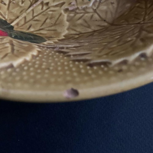 Ceramic bowl vintage handmade with embossed leaves used