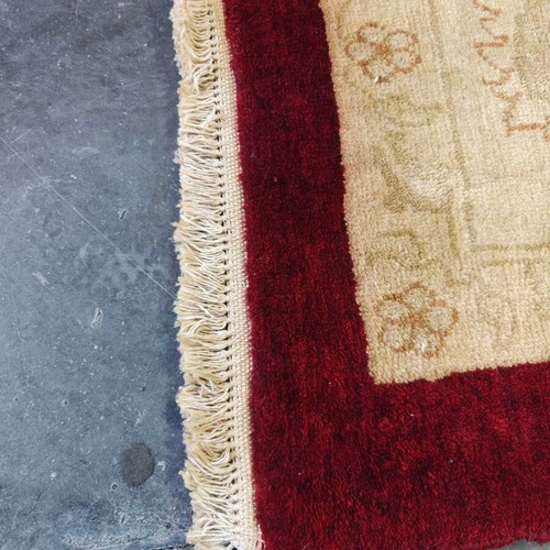 Persian Rug classic style with deep burgundy and beige floral motifs like new