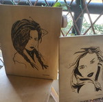 Wooden art frames with female portraits by Fragkiskos, set of 2