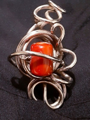 Violetta silver plated ring with natural coral, vintage, handmade