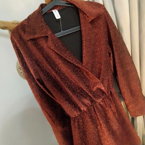 Metallic glitter dress new brick red with decorative buttons