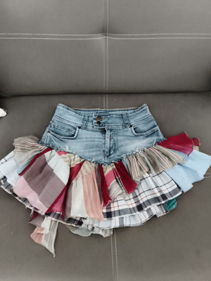 Handmade upcycled denim mini skirt in Korean style