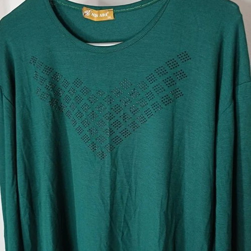 Miss Ada Long Sleeve Cypress Green Blouse 3XL like new with Rhinestones
