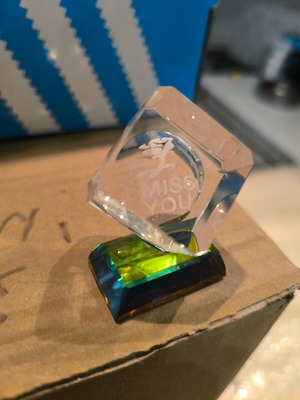 Glass decoration with base and love message like new