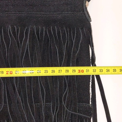 Genuine Leather crossbody bag used with fringes, black suede