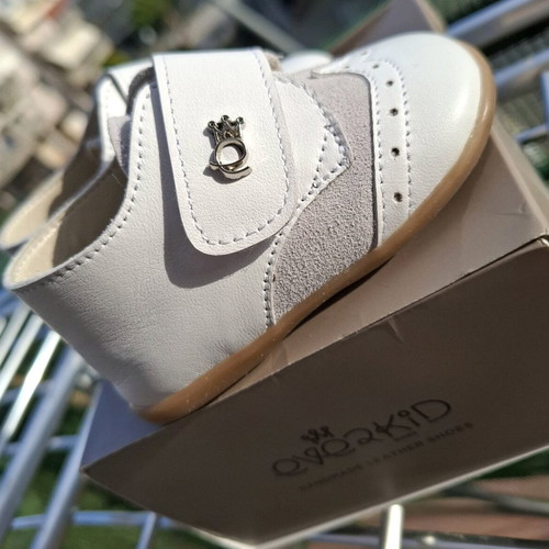 Baby leather shoes No19 Everkid new, white-gray