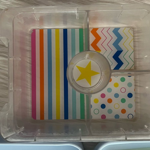 Penny Scallan children's lunchbox used, Rainbow Days design