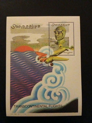 Somalia collectible stamp new with Amelia Earhart transcontinental flights theme