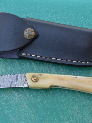 Damascus Custom Made Folding Knife Camel Bone Handle From The Eagle Collection 5499